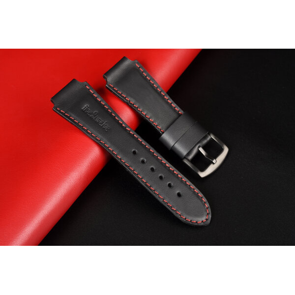 Remienok na smart hodinky 22 mm– Infinity, čierna matná koža, červené prešívanie. Ideálne pre: Samsung Galaxy, Garmin, Amazfit, Huawei, Fossil, Xiaomi, Withings a iné.