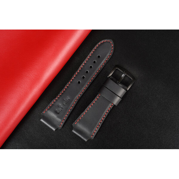 Remienok na smart hodinky 22 mm– Infinity, čierna matná koža, červené prešívanie. Ideálne pre: Samsung Galaxy, Garmin, Amazfit, Huawei, Fossil, Xiaomi, Withings a iné.