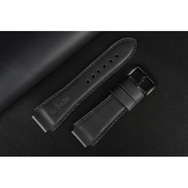 Remienok na smart hodinky 22 mm– Infinity, čierna matná koža, čierne prešívanie. Ideálne pre: Samsung Galaxy, Garmin, Amazfit, Huawei, Fossil, Xiaomi, Withings a iné.