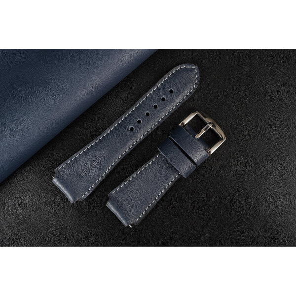 Remienok na smart hodinky 22 mm– Infinity, tmavomodrá koža, sivé prešívanie. Ideálne pre: Samsung Galaxy, Garmin, Amazfit, Huawei, Fossil, Xiaomi, Withings a iné.