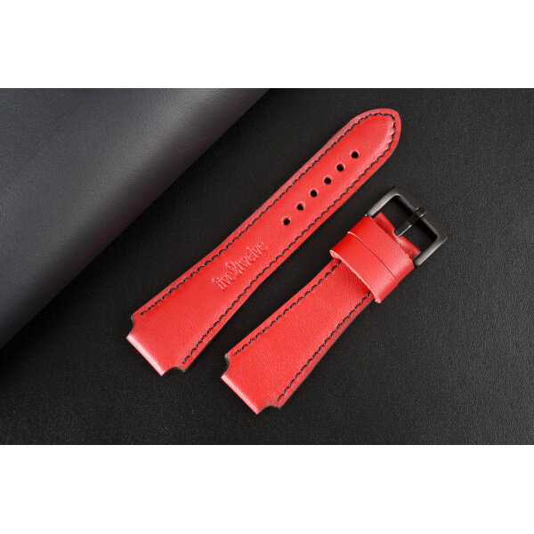 Remienok na smart hodinky 20mm – Infinity, červená koža s čiernym prešívaním. Ideálne pre : Samsung, Garmin, Amazfit, Huawei, Fossil, Xiaomi, Withings a iné.