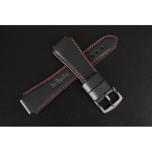 Remienok na smart hodinky 20mm – Infinity, matná čierna koža s výrazným červeným prešívaním. Ideálne pre : Samsung, Garmin, Amazfit, Huawei, Fossil, Xiaomi, Withings a iné.