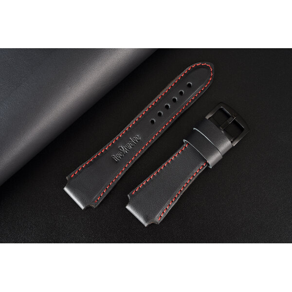 Remienok na smart hodinky 20mm – Infinity, matná čierna koža s výrazným červeným prešívaním. Ideálne pre : Samsung, Garmin, Amazfit, Huawei, Fossil, Xiaomi, Withings a iné.