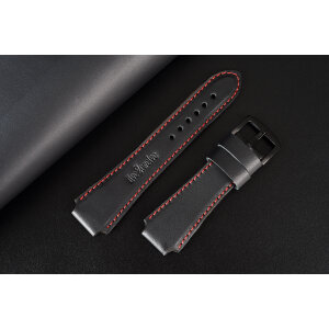 Remienok pre Apple Watch 1–9 a SE (38/40/41 mm), Infinity, matná čierna koža s výrazným červeným prešívaním, ručne vyrobený.