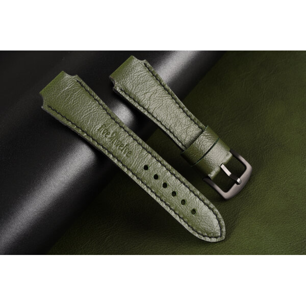 Remienok na smart hodinky 20mm – Infinity, army zelená koža s čiernym prešívaním. Ideálne pre : Samsung, Garmin, Amazfit, Huawei, Fossil, Xiaomi, Withings a iné.