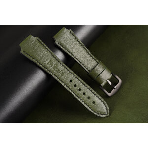 Remienok pre Apple Watch 1–9 a SE (38/40/41 mm), Infinity army zelená koža s čiernym prešívaním, ručne vyrobený.