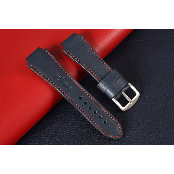 Remienok na smart hodinky 20mm – Infinity, tmavomodrá koža s červeným prešívaním. Ideálne pre : Samsung, Garmin, Amazfit, Huawei, Fossil, Xiaomi, Withings a iné.