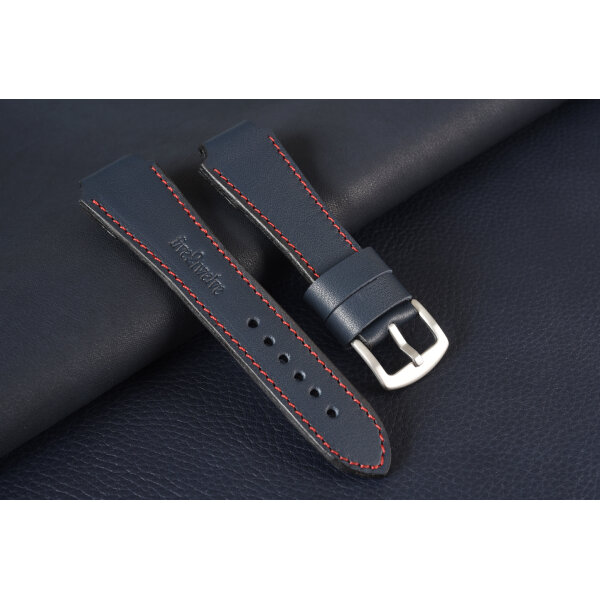 Remienok na smart hodinky 20mm – Infinity, tmavomodrá koža s červeným prešívaním. Ideálne pre : Samsung, Garmin, Amazfit, Huawei, Fossil, Xiaomi, Withings a iné.