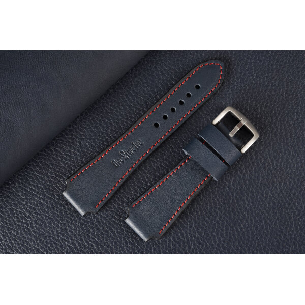 Remienok na smart hodinky 20mm – Infinity, tmavomodrá koža s červeným prešívaním. Ideálne pre : Samsung, Garmin, Amazfit, Huawei, Fossil, Xiaomi, Withings a iné.