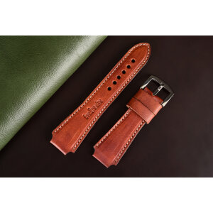 Remienok pre Apple Watch 1–9 a SE (38/40/41 mm) | Hunter, muflón-koňak, béžové prešívanie, ručne vyrobený.