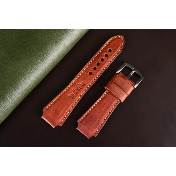 Remienok pre Apple Watch 1–9 a SE (38/40/41 mm) | Hunter, muflón-koňak, béžové prešívanie, ručne vyrobený.