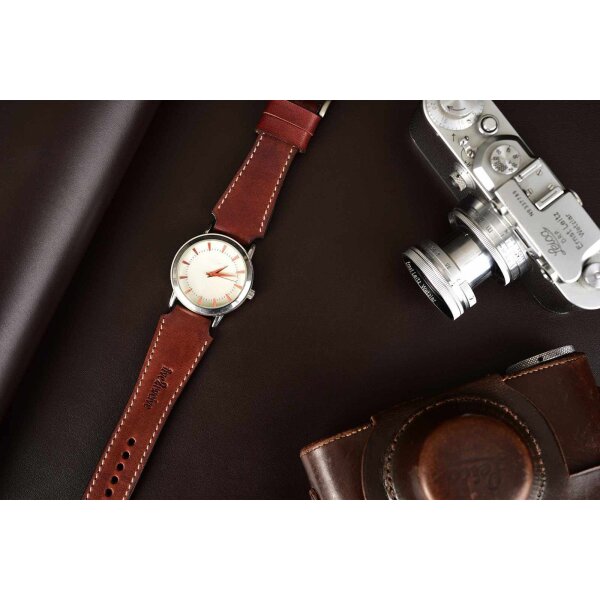 Remienok pre Apple Watch 1–9 a SE (38/40/41 mm) | Hunter, muflón-koňak, béžové prešívanie, ručne vyrobený.