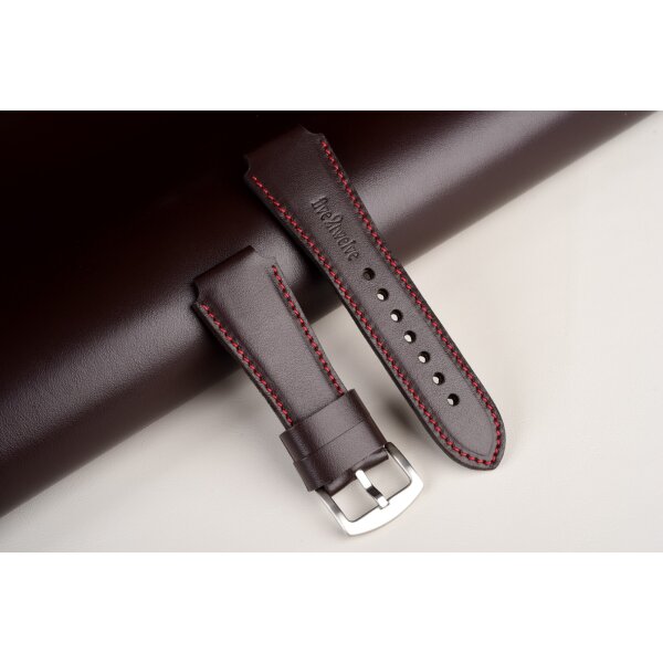 Remienok na smart hodinky 20 mm– Infinity, tmavohnedá koža, červené prešívanie. Ideálne pre: Samsung Galaxy, Garmin, Amazfit, Huawei, Fossil, Xiaomi, Withings a iné.