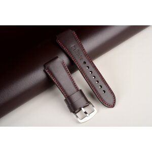 Remienok pre Apple Watch 1–9 a SE (38/40/41 mm), Infinity 22mm, tmavohnedá koža, červené prešívanie, ručne vyrobený.