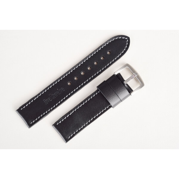 Kožený remienok pre Apple Watch 42/44/45/46/49 mm | Classic 24mm, hlboko čierny, sivé prešívanie, kompatibilný so sériami 1–10 a Ultra.