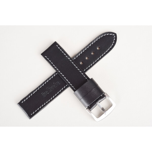 Kožený remienok pre Apple Watch 42/44/45/46/49 mm | Classic 24mm, hlboko čierny, sivé prešívanie, kompatibilný so sériami 1–10 a Ultra.