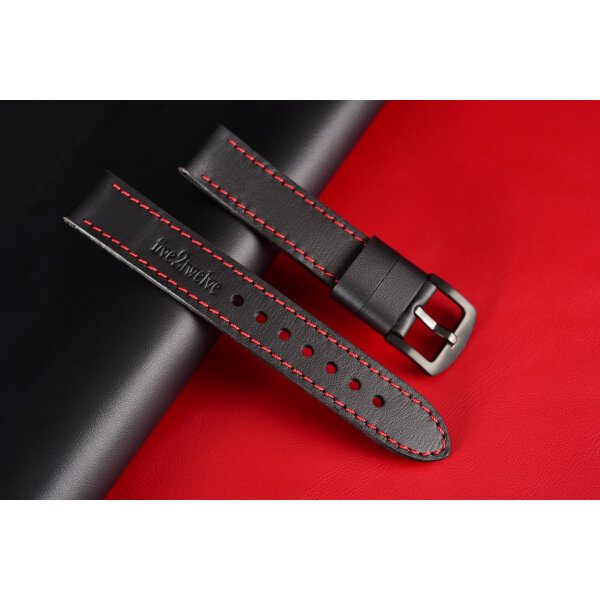 Remienok pre Apple Watch 38/40/41 mm – „Classic“, čierna koža, červené prešívanie, kompatibilný so sériami Apple Watch 1–9 a SE.