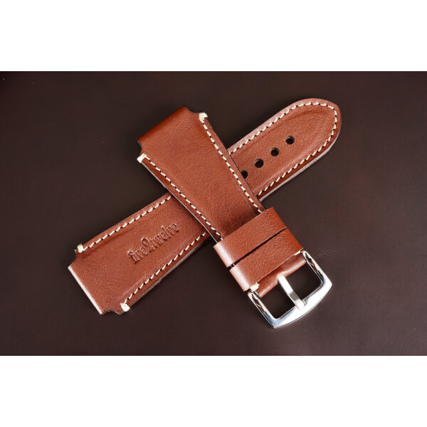 Remienok pre Apple Watch (42/44/45/46/49 mm) „Infinity“, hnedá talianska koža, béžové prešívanie, ručne vyrobený.